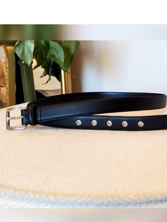Lauren Ralph Lauren Accessories - Ralph Lauren Black Leather Silver Monogram Buckle Silver Grommet Belt Lg EUC